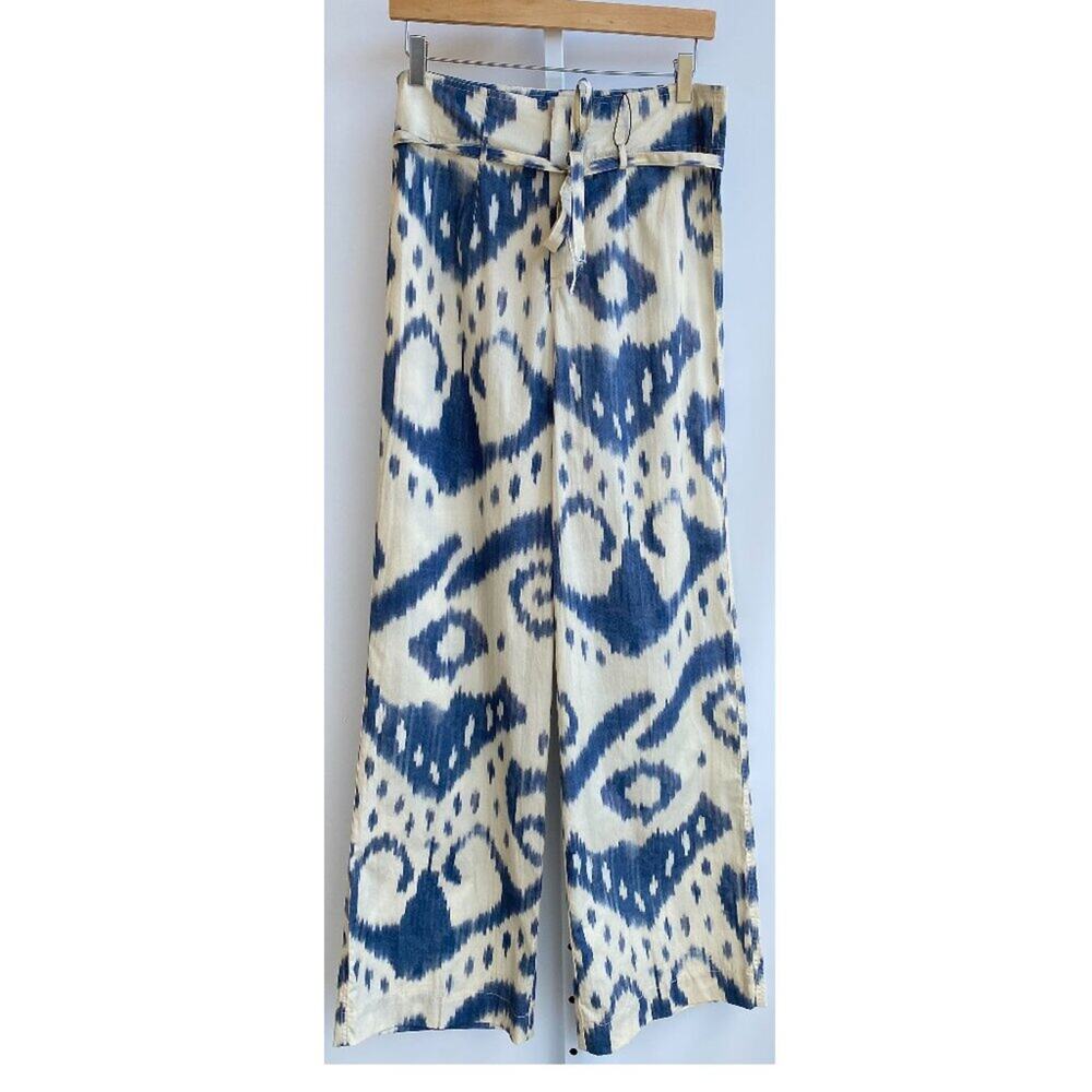 ZARA PRINTED HIGH RISE PANTS BLUE COTTON PANTS sz M